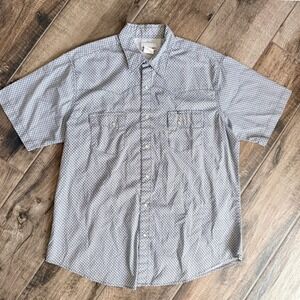 Wrangler Wrancher Western Geo Pearl Snap Short Sleeve Shirt, Black White,XL